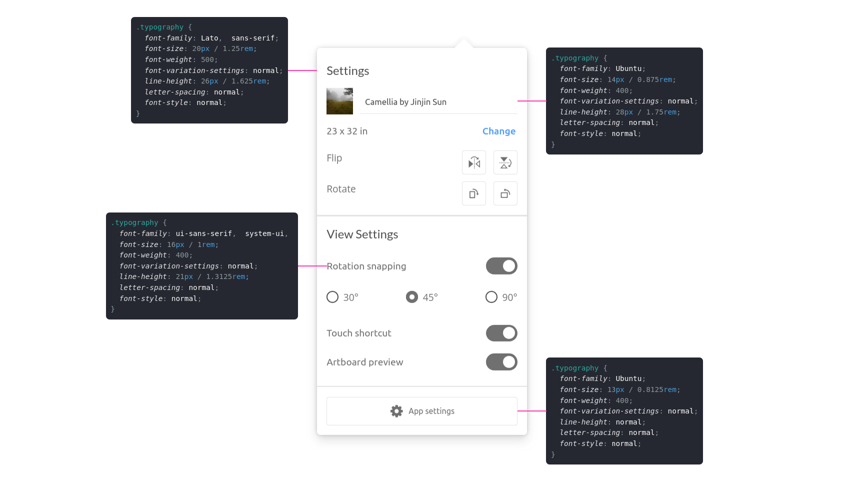 Screenshot of typography with different syntax theme